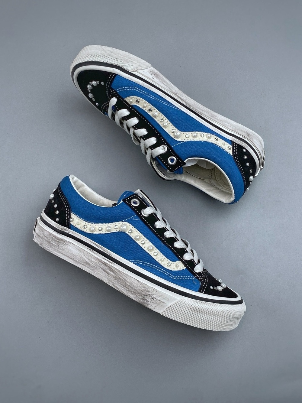 Vans Blue and Black Studded Old Skool Sneakers